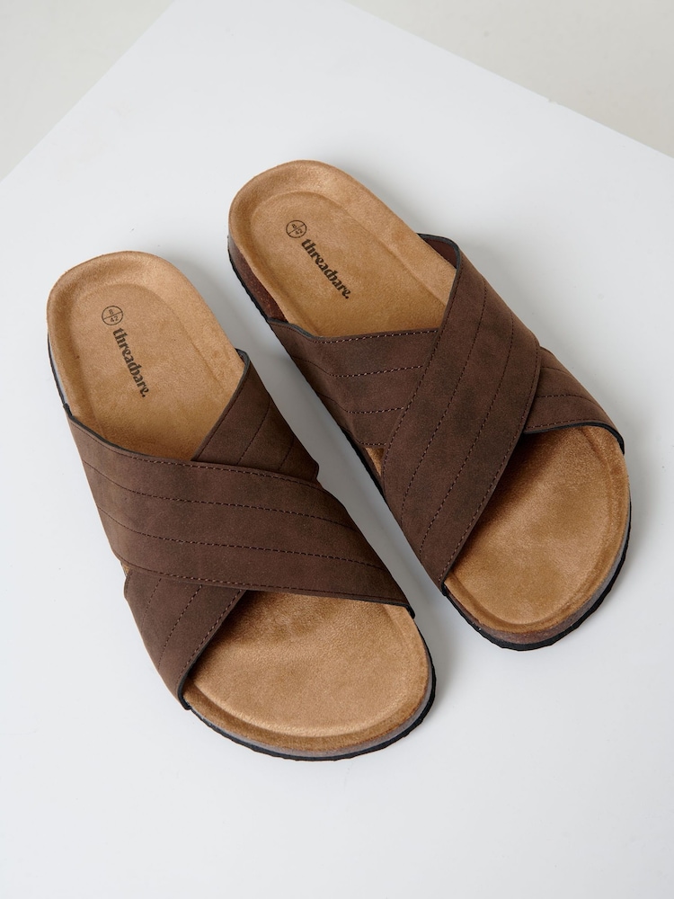 Threadbare Brown Faux Suede Cross Strap Sandals - Image 2 of 4