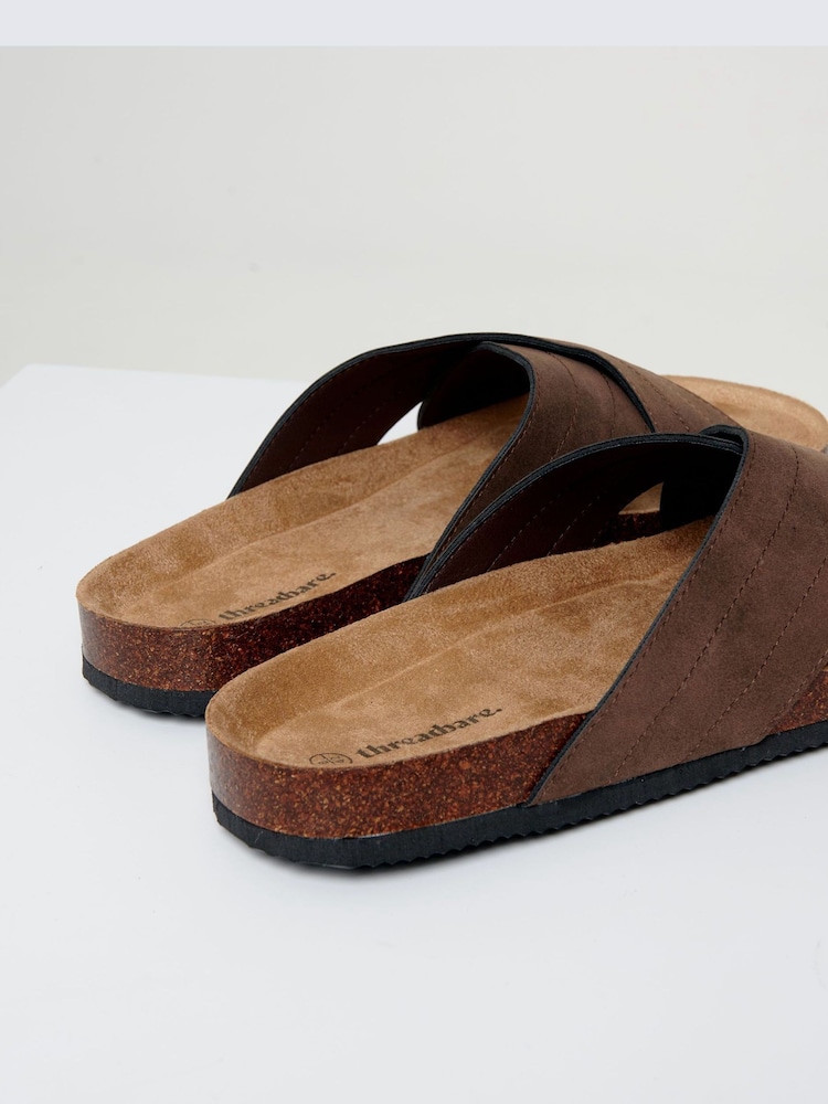 Threadbare Brown Faux Suede Cross Strap Sandals - Image 4 of 4
