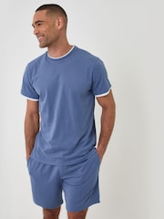 Threadbare Blue Cotton Mock Layer Short Pyjamas Set - Image 1 of 4
