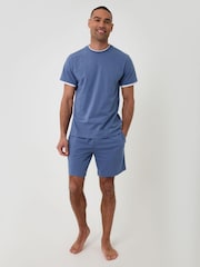 Threadbare Blue Cotton Mock Layer Short Pyjamas Set - Image 3 of 4