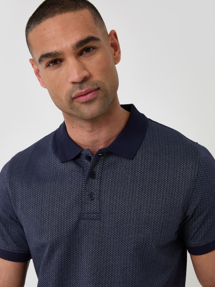Threadbare Blue Textured Cotton Polo Shirt - Image 1 of 4 Threadbare Blue Textured Cotton Polo Shirt - Image 1 of 4
