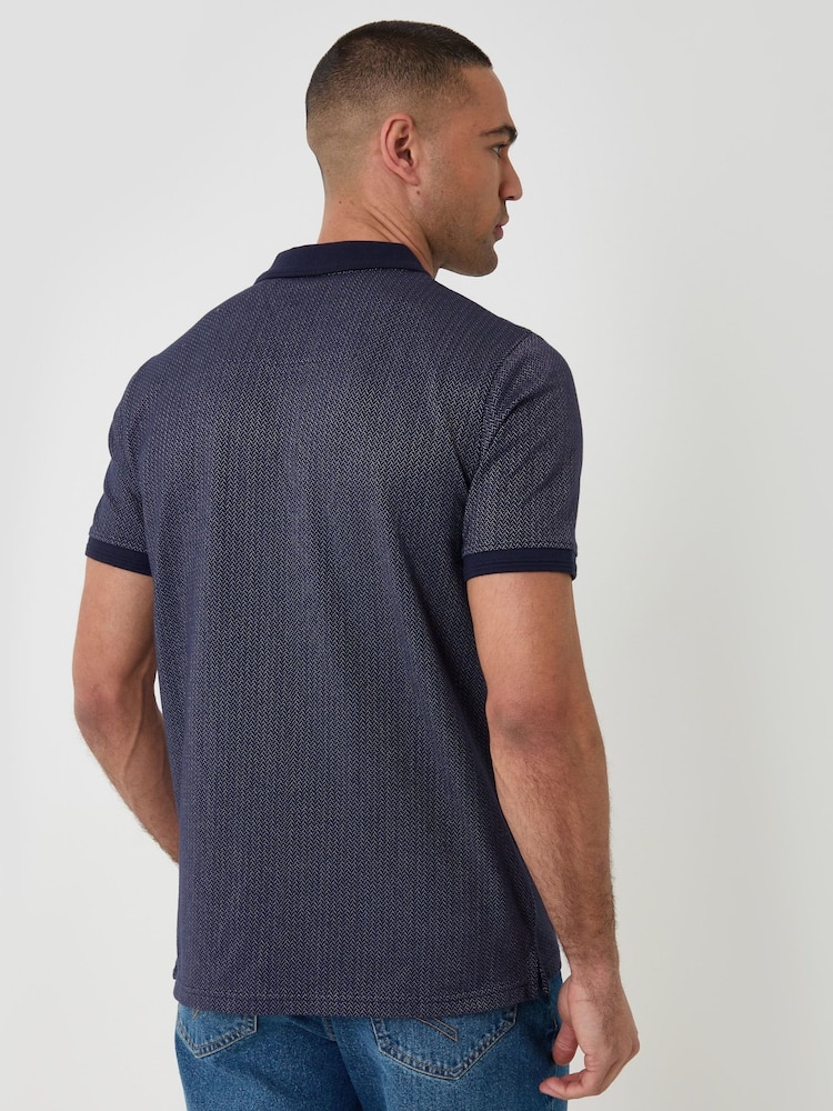 Threadbare Blue Textured Cotton Polo Shirt - Image 4 of 4 Threadbare Blue Textured Cotton Polo Shirt - Image 4 of 4