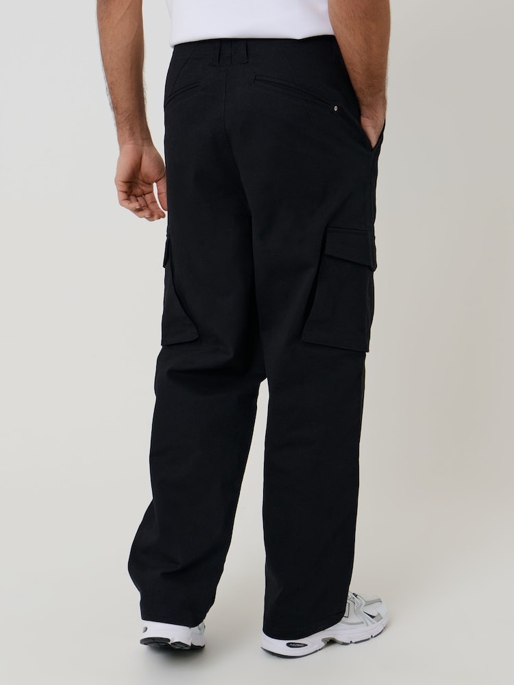 Threadbare Black Baggy Fit Stretch Cotton Cargo Trousers - Image 2 of 6