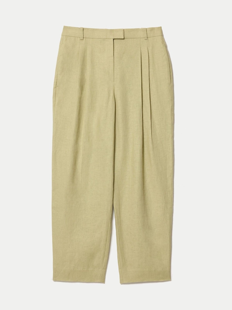 Jigsaw Green Linen Pleat Tapered Trousers - Image 7 of 7