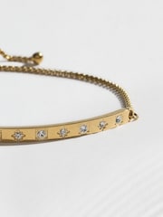Gold Tone Waterproof Stainless Steel Sparkle Pully Bangle - Image 5 of 6