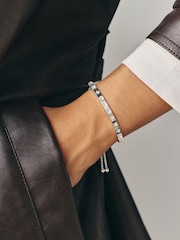 Silver Tone Waterproof Stainless Steel Sparkle Pully Bangle - Image 1 of 2