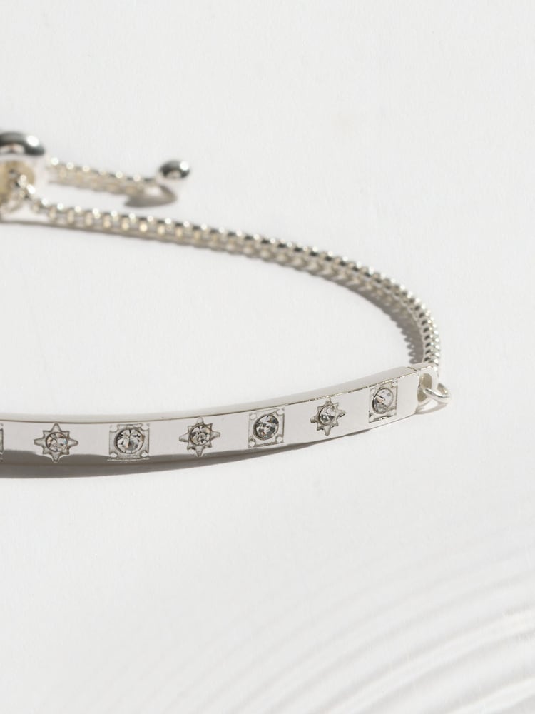 Silver Tone Waterproof Stainless Steel Sparkle Pully Bangle - Image 5 of 5