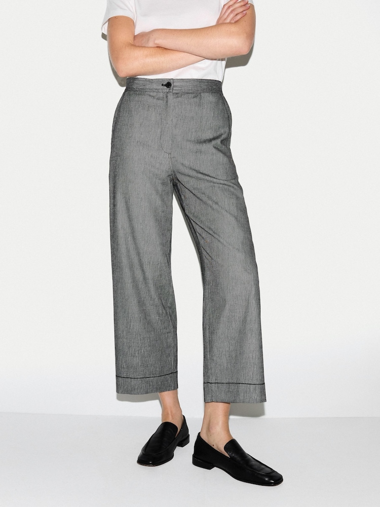 Jigsaw Black Chambray Cropped Trousers - Image 1 of 5 Jigsaw Black Chambray Cropped Trousers - Image 1 of 5
