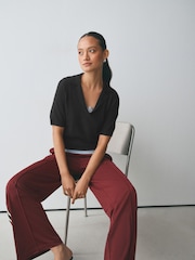 Czarny - Supersoft Short Sleeve Open Neck Polo Top - Obraz 2 z 7