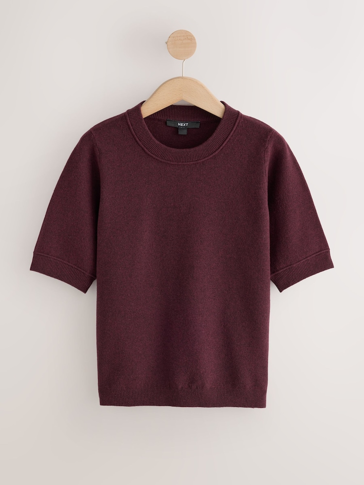 Burgundy Red - Supersoft Short Sleeve Knitted Jumper - Larawan 1 ng 3 Burgundy Red - Supersoft Short Sleeve Knitted Jumper - Larawan 1 ng 3