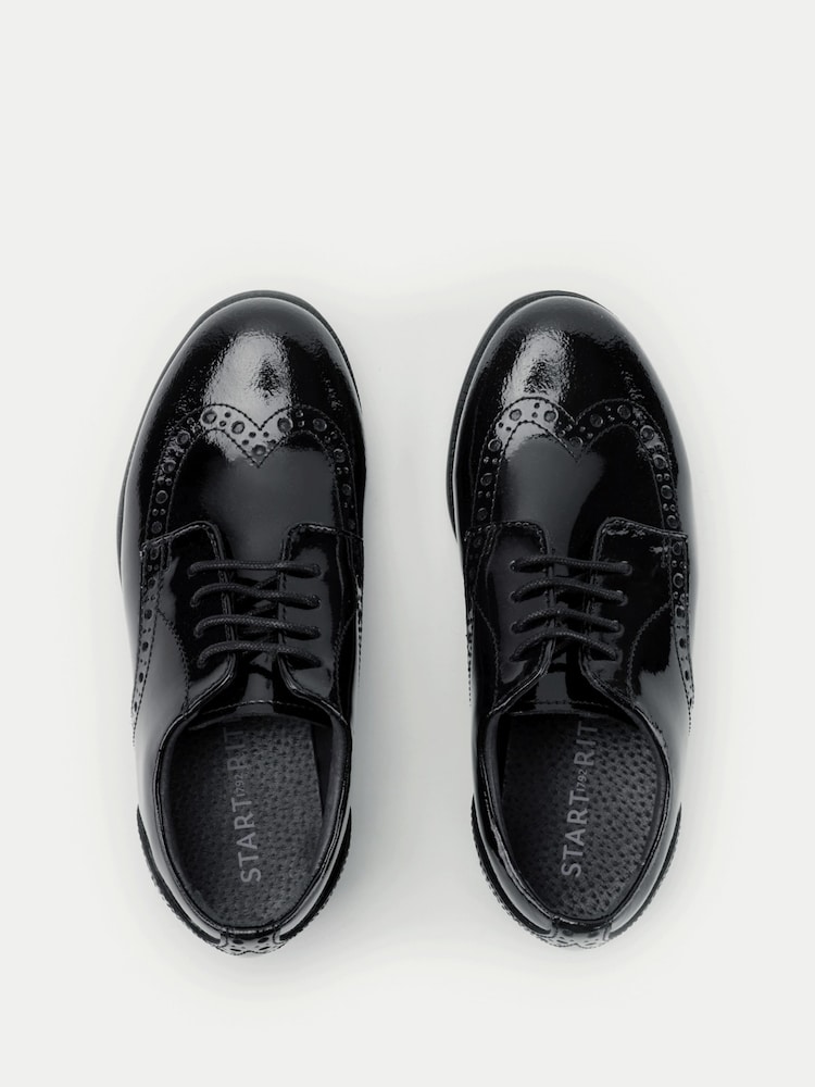 Қара патент - Pri Brogue баумен жабылатын мектеп аяқ киімі F & G Fit - 4суретінің 4 суреті Қара патент - Pri Brogue баумен жабылатын мектеп аяқ киімі F & G Fit - 4суретінің 4 суреті