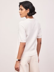 Kapatagan ng Ecru - Supersoft Short Sleeve Knitted Jumper - Larawan 4 ng 5
