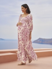 Seraphine Cream Shirred Bodice Maternity Maxi Dress - Image 1 of 9