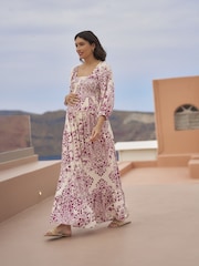 Seraphine Cream Shirred Bodice Maternity Maxi Dress - Image 2 of 9