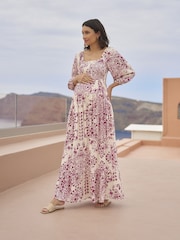 Seraphine Cream Shirred Bodice Maternity Maxi Dress - Image 3 of 9
