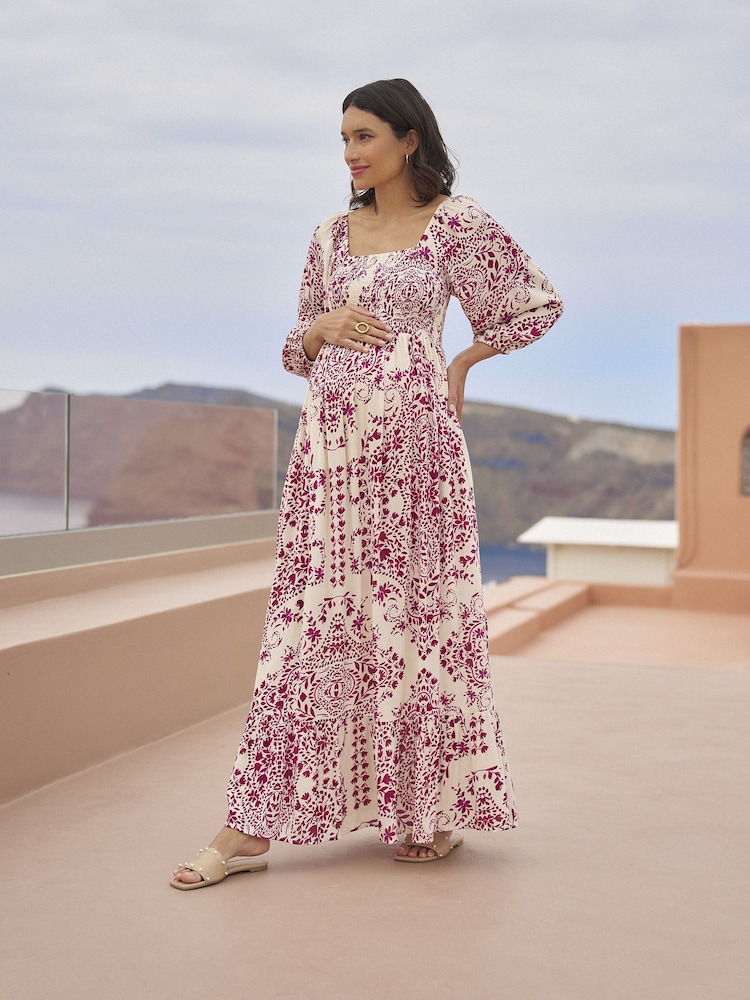 cream maternity maxi dress Belva | Cream High-Neck Maternity Maxi Dress With Cape Detail
