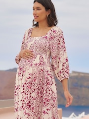 Seraphine Cream Shirred Bodice Maternity Maxi Dress - Image 4 of 9