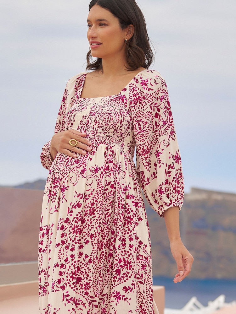Seraphine Cream Shirred Bodice Maternity Maxi Dress - Image 4 of 4 Seraphine Cream Shirred Bodice Maternity Maxi Dress - Image 4 of 4
