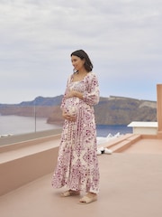 Seraphine Cream Shirred Bodice Maternity Maxi Dress - Image 5 of 9