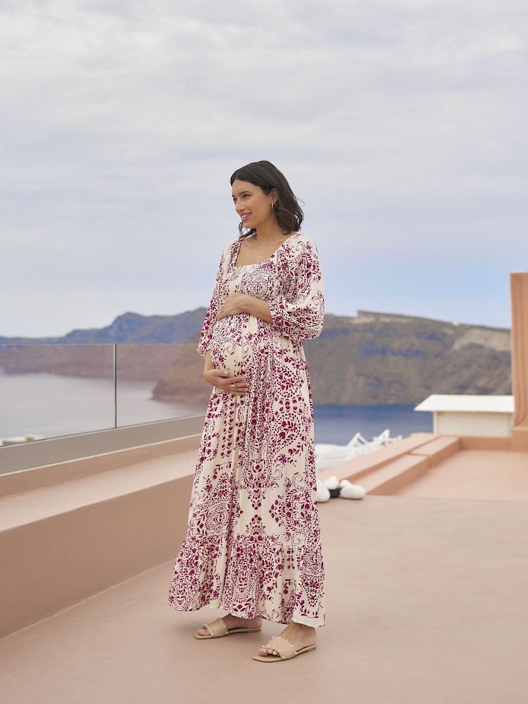 cream maternity dress long sleeve Cream Ribbed Long Sleeve Maternity Midi Dress  PinkBlush