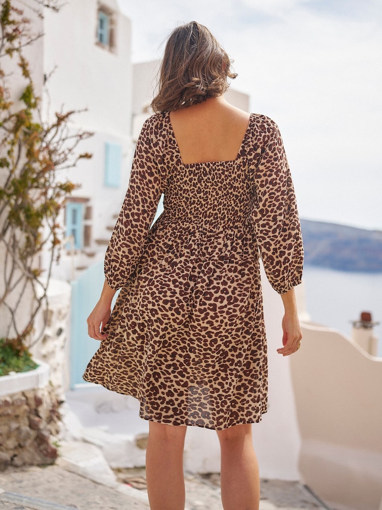 Seraphine Brown Shirred Bodice Maternity Mini Dress - Image 5 of 5 Seraphine Brown Shirred Bodice Maternity Mini Dress - Image 5 of 5