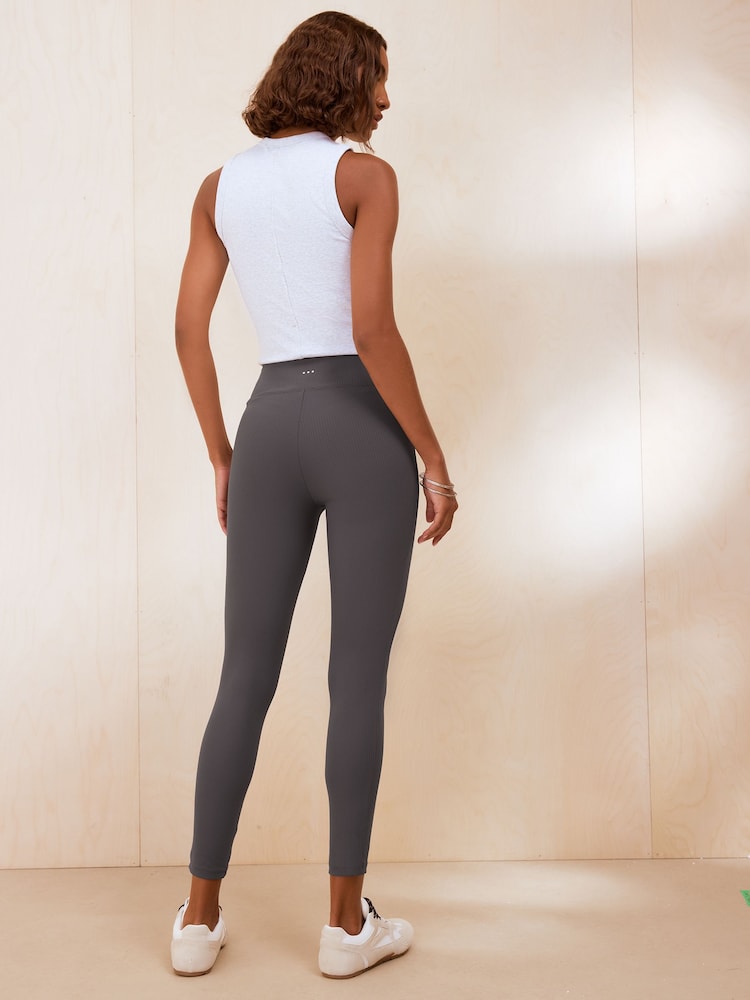 Friends Like These Charcoal Grey Studio Ribbed Wrap Over Yoga Leggings - Image 5 of 5 Friends Like These Charcoal Grey Studio Ribbed Wrap Over Yoga Leggings - Image 5 of 5