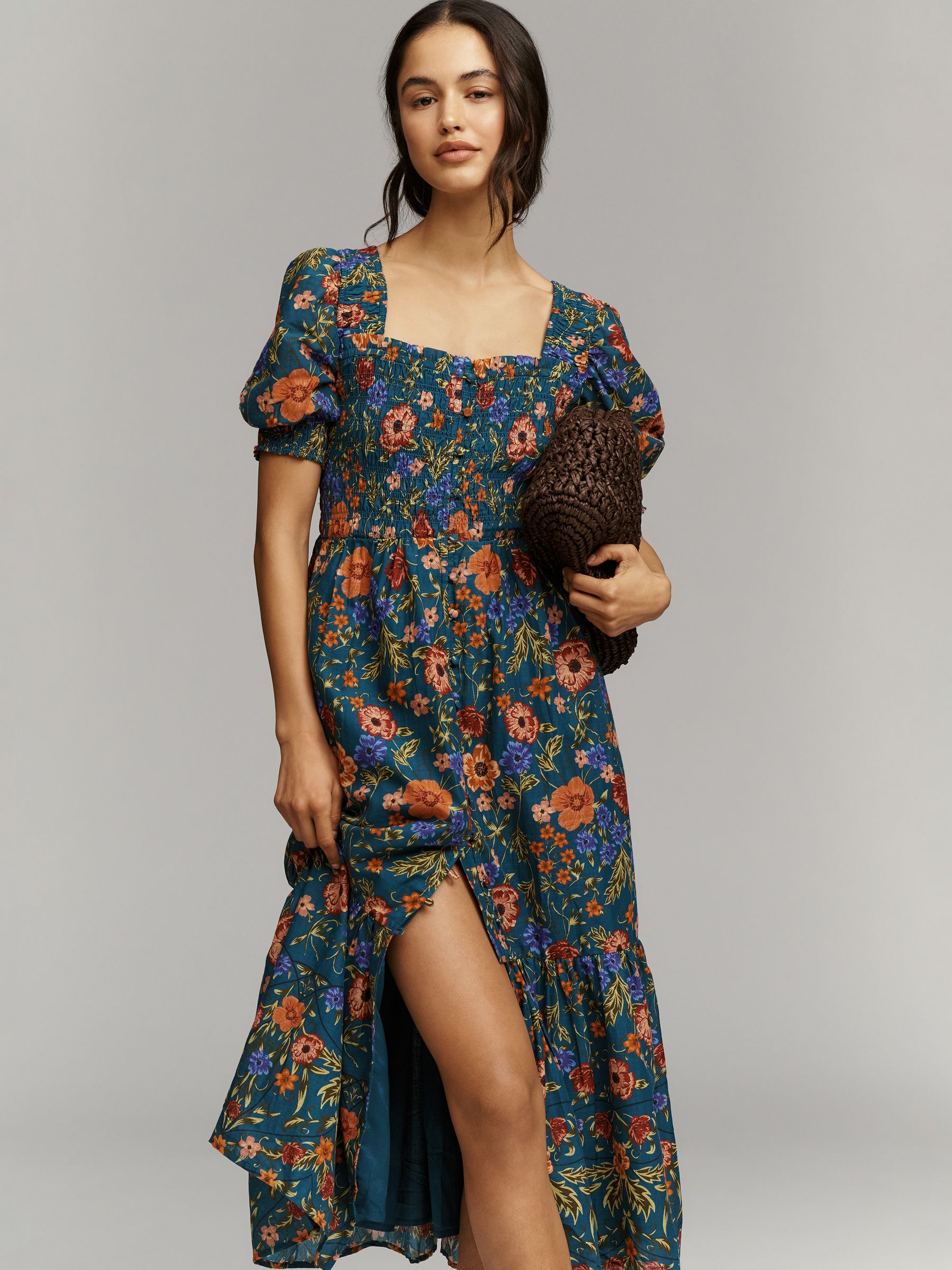 オダカODAKHA specter puff sleeve P/O Buy Anthropologie Blue Floral Floral The Peregrine Cotton Short