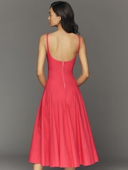 Anthropologie 粉色方领束腰中长连衣裙 - 3的图像3｝