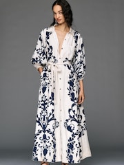 Anthropologie Blue Maeve Button-Front Belted Wrap Maxi Dress - Image 1 of 3