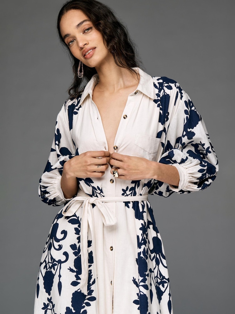 Anthropologie Blue Maeve Button-Front Belted Wrap Maxi Dress - Image 2 of 3