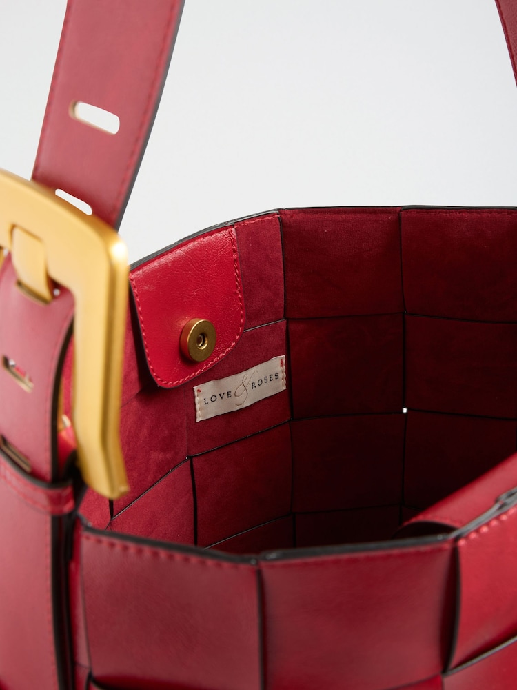 Love & Roses Red Oversized Weave Buckle Shoulder Bag - Image 8 of 8