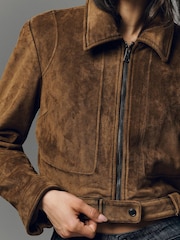 Anthropologie Natural Pilcro Faux-Suede Shrunken Moto Jacket - Image 2 of 4