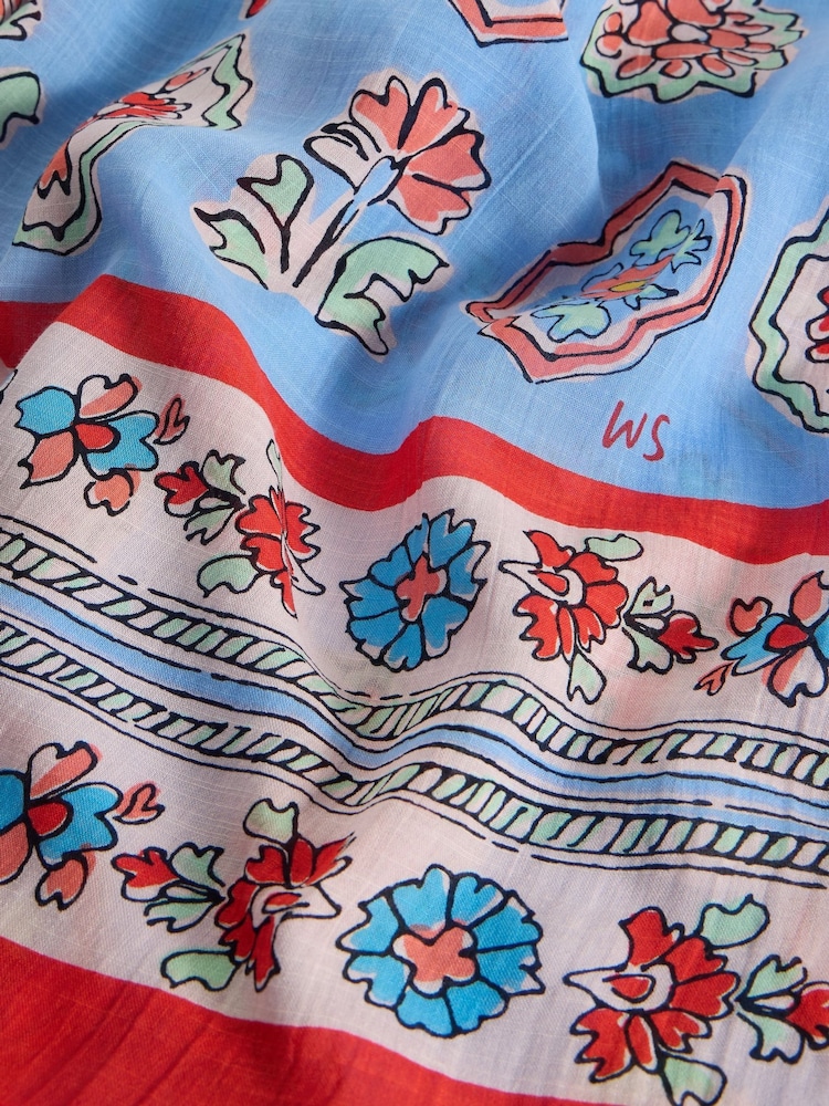 White Stuff Blue Callie Printed Scarf - Image 3 of 3