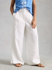 White Stuff White Sasha Wide Leg Linen Trousers - Image 1 of 6