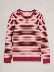 White Stuff Red Attadale Crew Neck Thin Stripe Jumper - Image 5 of 6