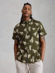 White Stuff Green Finsbury Short Sleves Shrimp Print Shirt - Image 1 of 6