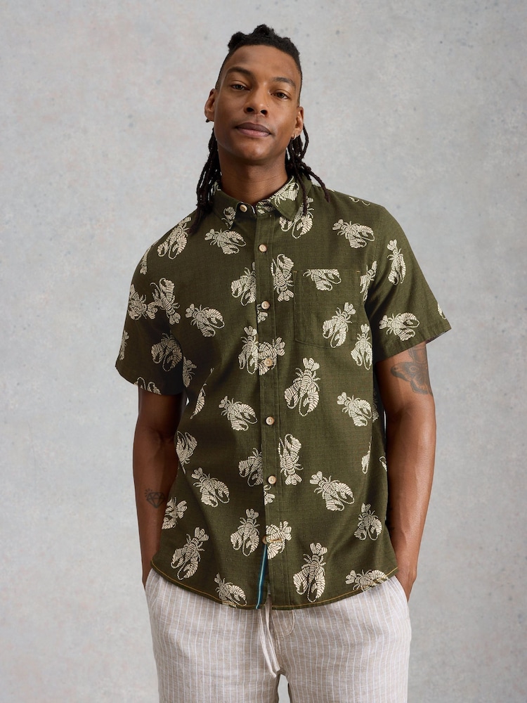 White Stuff Green Finsbury Short Sleves Shrimp Print Shirt - Image 1 of 6