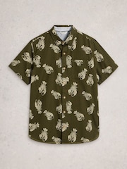 White Stuff Green Finsbury Short Sleves Shrimp Print Shirt - Image 5 of 6