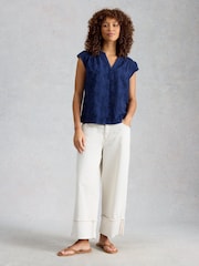 White Stuff Blue Amelia Embroidery Top - Image 4 of 6