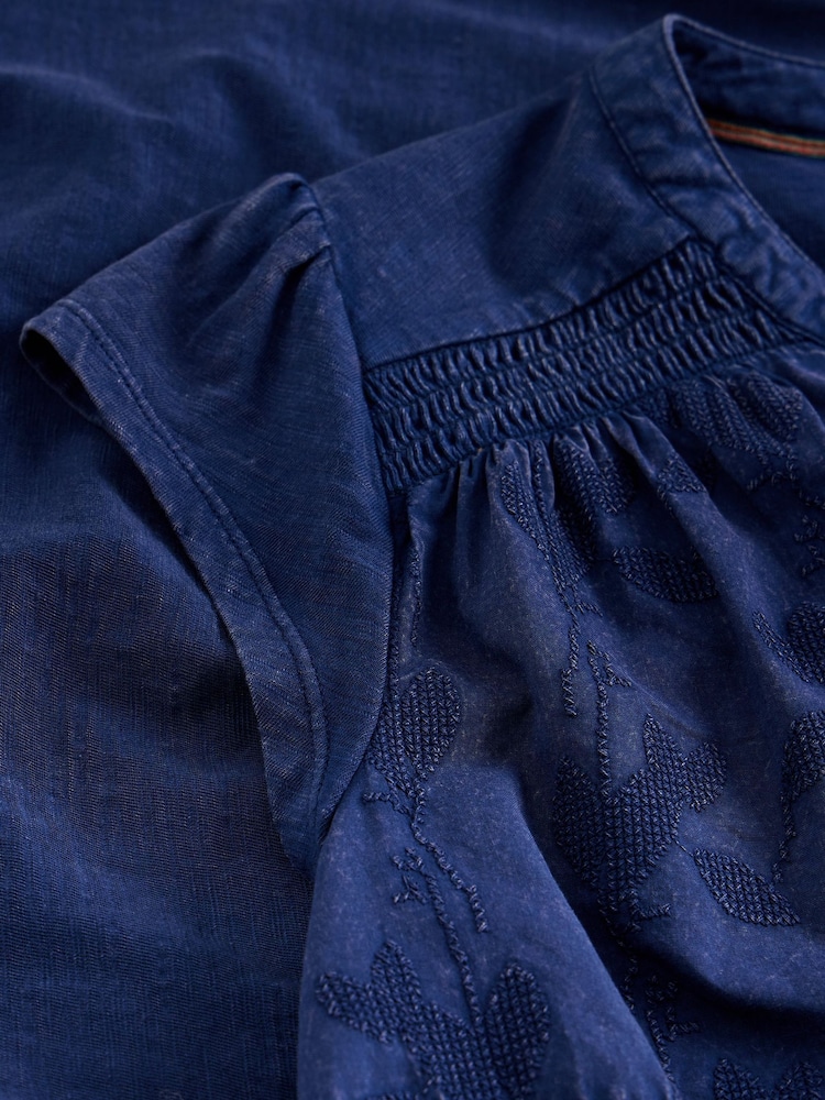 White Stuff Blue Amelia Embroidery Top - Image 6 of 6