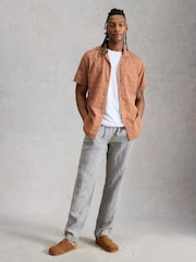 White Stuff Orange Heywood Short Sleve Herringbone Shirt - Image 3 of 6