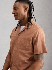 White Stuff Orange Heywood Short Sleve Herringbone Shirt - Image 4 of 6