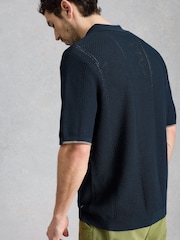 White Stuff Blue Thame Texture Knitted Polo Shirt - Image 4 of 6