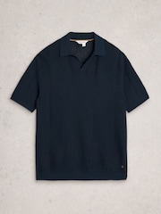 White Stuff Blue Thame Texture Knitted Polo Shirt - Image 5 of 6