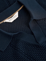 White Stuff Blue Thame Texture Knitted Polo Shirt - Image 6 of 6