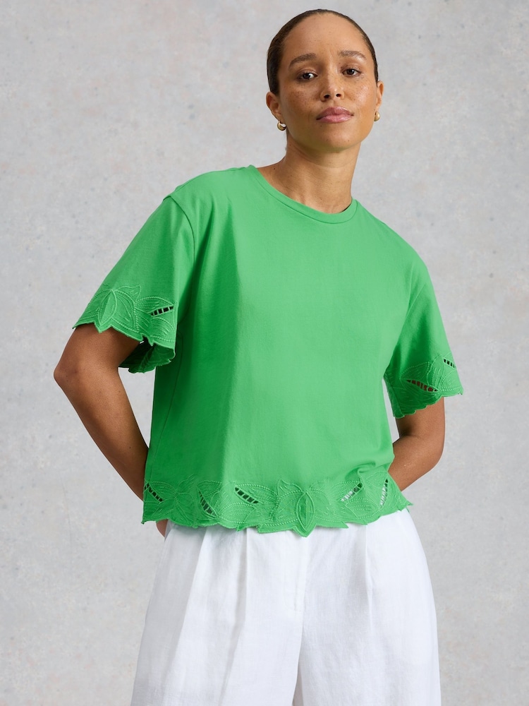 White Stuff Green Colleen Cutwork Top - Image 1 of 6
