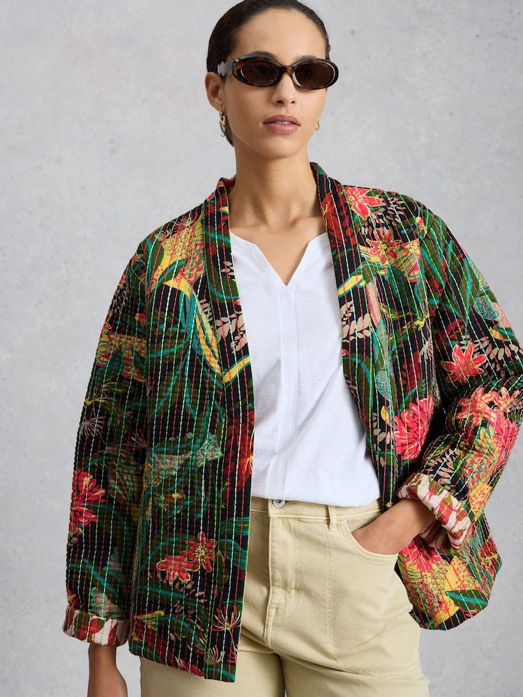 White Stuff Green Printed Quilted Jacket - Image 1 of 5