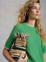 White Stuff Green Holly Pointelle T-Shirt - Image 3 of 6