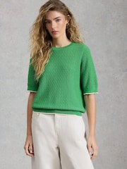 White Stuff Green Holly Pointelle T-Shirt - Image 4 of 6