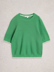 White Stuff Green Holly Pointelle T-Shirt - Image 5 of 6